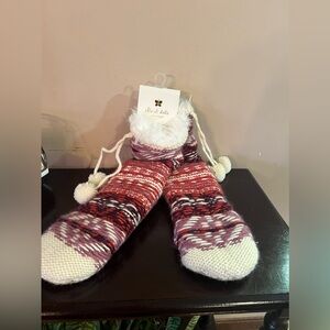 NWT Altar'd State knitted socks w/ faux fur lining & poms - Cozy, fuzzy